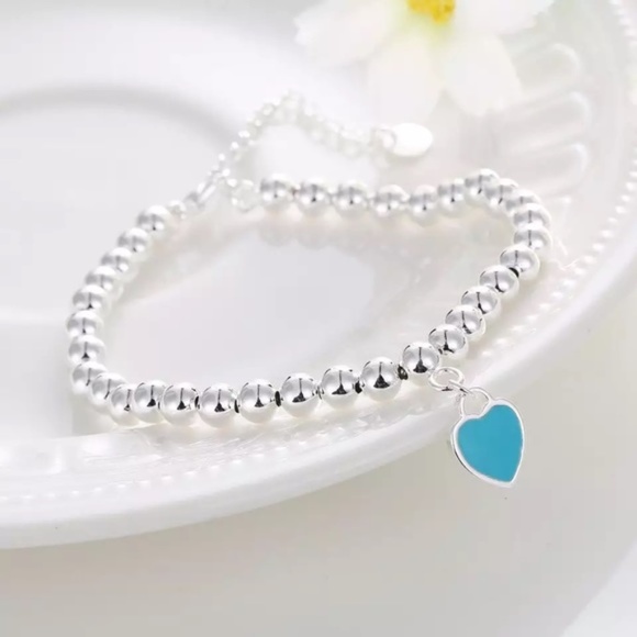 925 Beaded Real Silver Teal Red Bracelet - Picture 10 of 17